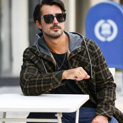 Men's Jackets Winter Hooded Warm Coat Casual Thicken Plaid Ohberri