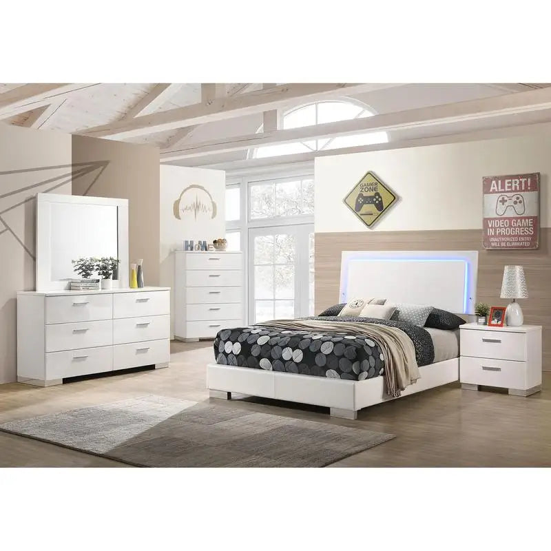 5-Piece High Gloss White Full Bedroom Set - Modern Design with Storage - Ohberri