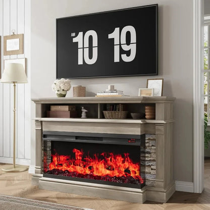 Fireplace TV Stand for TVs up to 65 with Farmhouse 3Side Glass Ohberri