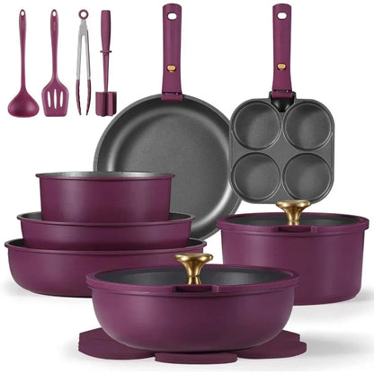 21pcs Pots and Pans Set Nonstick Cookware Set with Detachable Handle for Induction Ohberri
