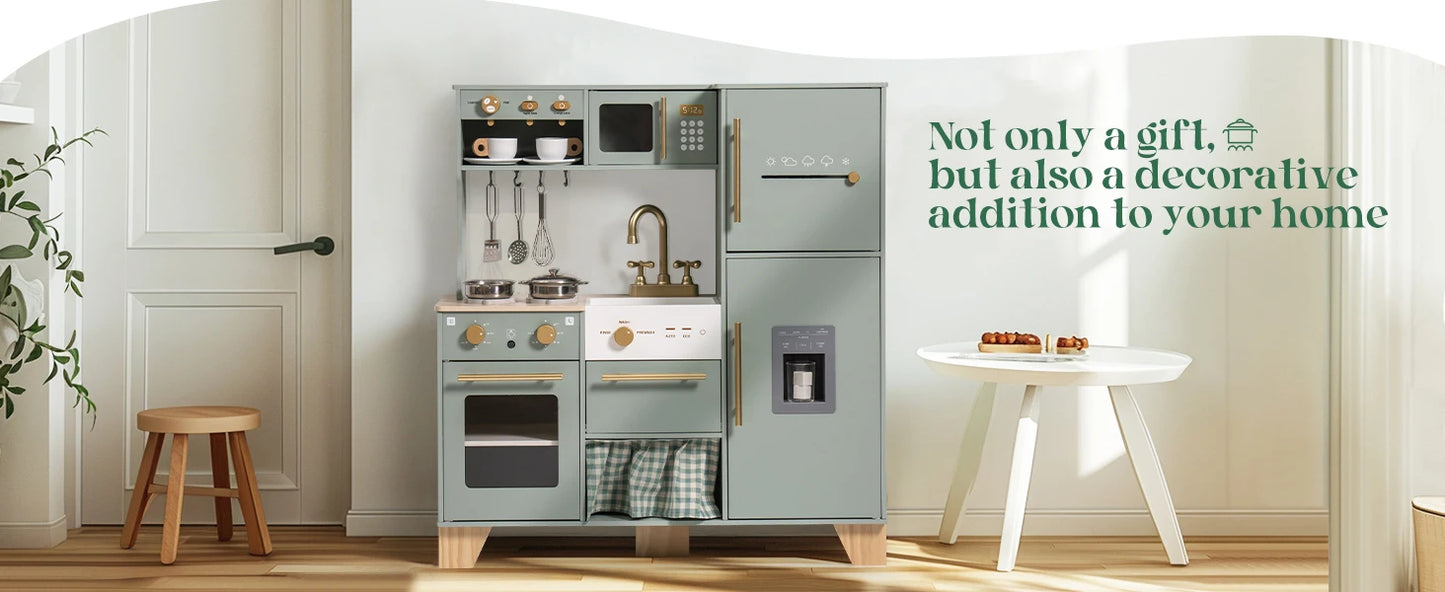 Play Kitchen 10 in 1 Wooden Toy With Appliances & Utensils - Ohberri