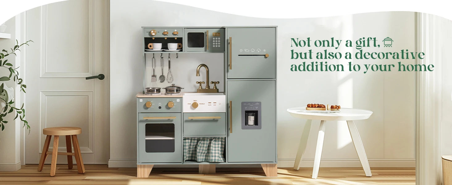 Play Kitchen 10 in 1 Wooden Toy With Appliances & Utensils - Ohberri