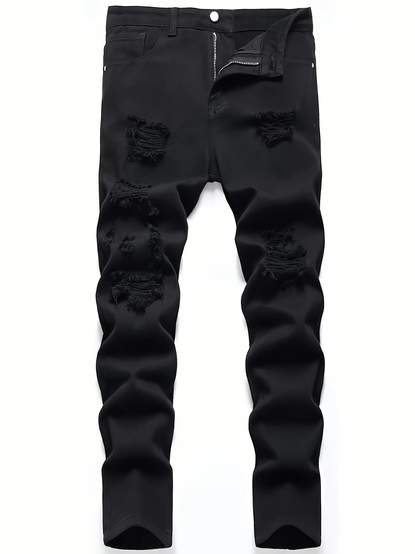 Men's slim fit perforated black denim pants Ohberri