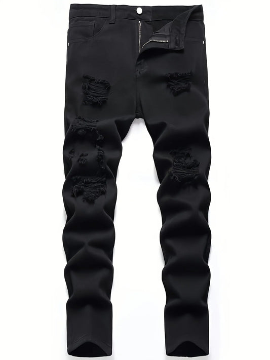 Men's slim fit perforated black denim pants Ohberri