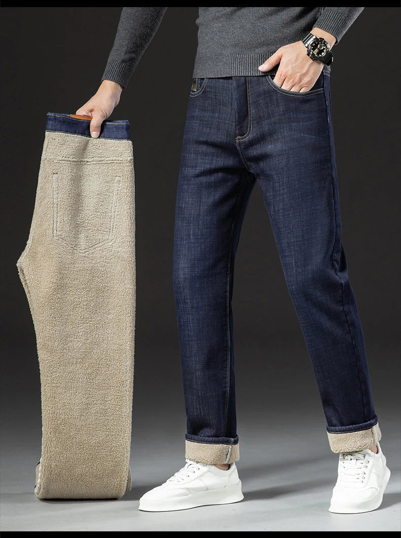 Winter Lamb Fluff Denim Straight Pants Ohberri