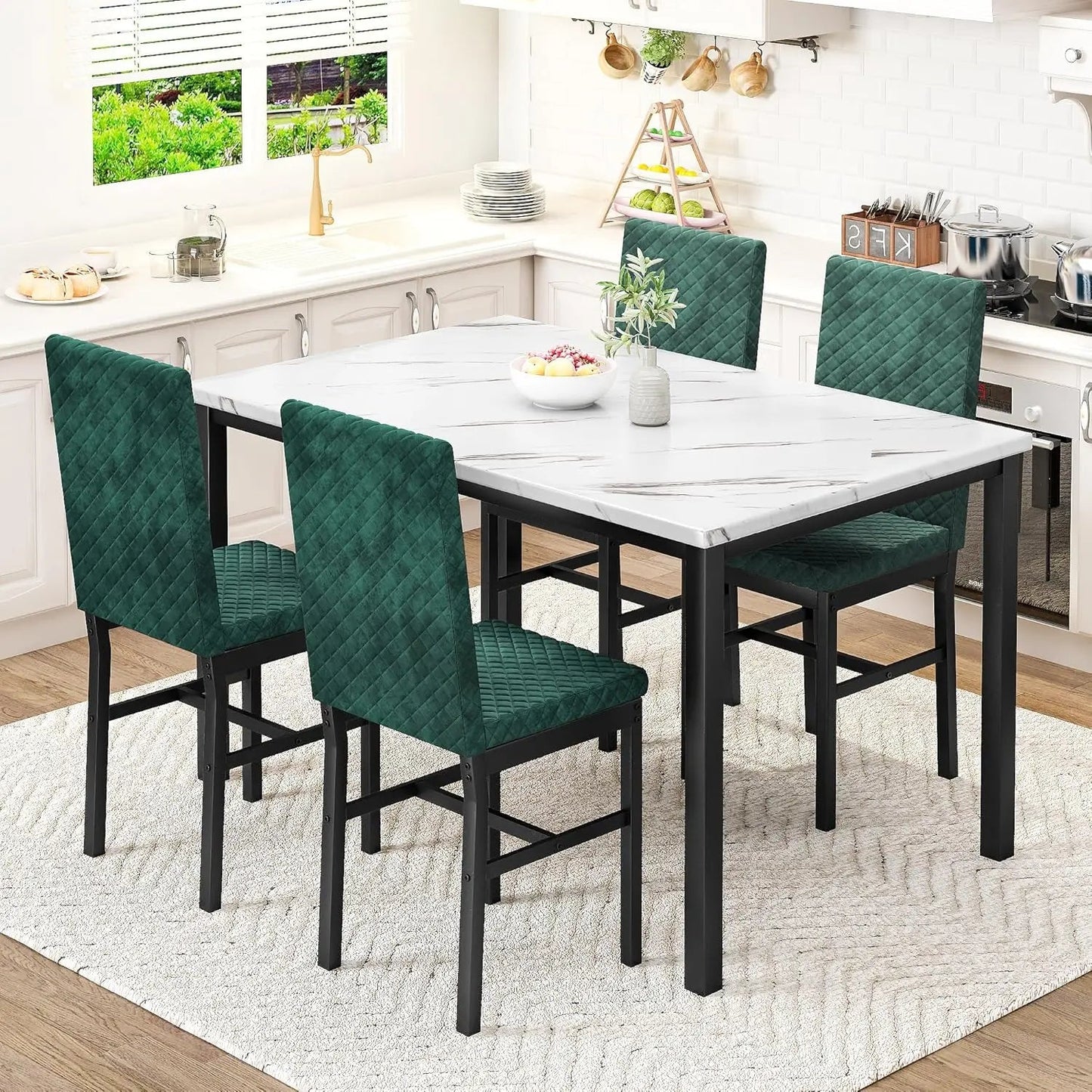 Dining Table Set for 4 ,Upholstered Velvet Chairs Ohberri