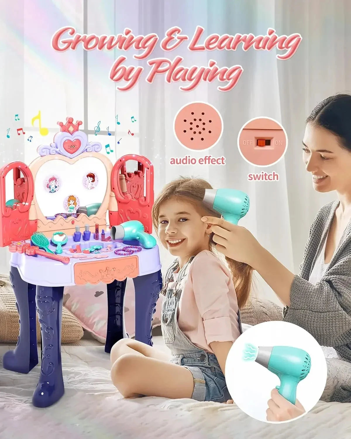 Toddler Vanity Makeup Table with Mirror and Chair Ohberri