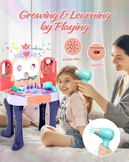 Toddler Vanity Makeup Table with Mirror and Chair Ohberri