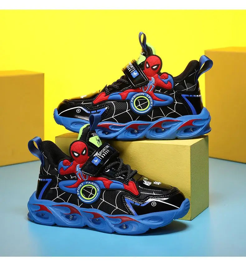 Disney Boys Shoes LED Lights Cartoon Autumn Children's Sports Shoes Leather Non-slip Children's Running Shoes Sneaker Size 25-35 Ohberri