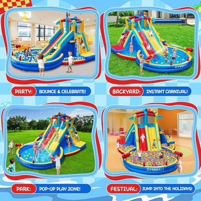 Inflatable Water Slide Bounce House with 550 W Blower, Blow up 8-in-1 Waterslide - Ohberri