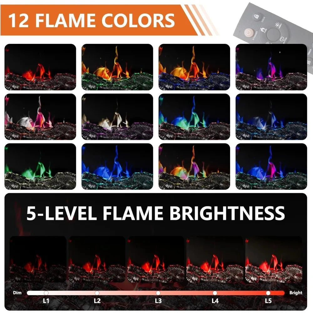 3-Sided Glass Farmhouse Fireplace for TVs Up to 100 Inch with 36" Electric Fireplace, Rustic Ohberri