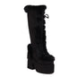 Faux Suede Round Toe Side Zipper Lace-Up Warm Boots Ohberri