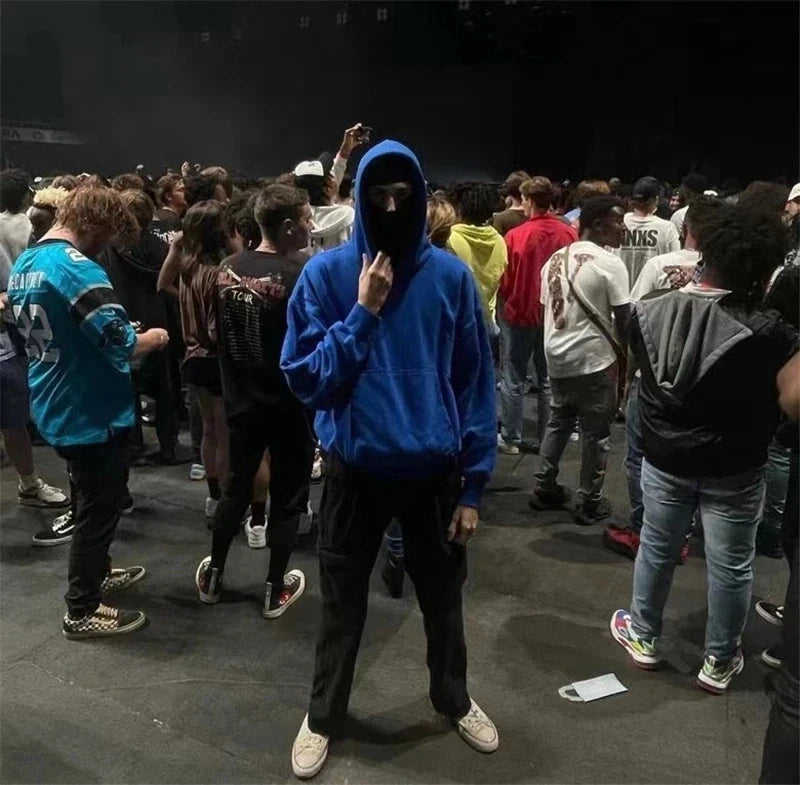 Bold Skull Letter Print Long Sleeve Pullover with I'm Who I Am Design Hoodie Ohberri