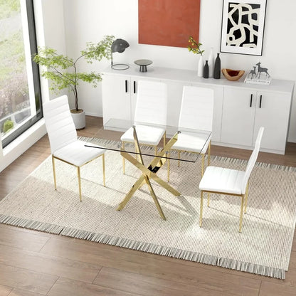 5 Piece Dining Table Table Set, Tempered Glass Dining Tables Set for 4 Kitchen Tables Set with 4 Upholstered Chairs - Ohberri