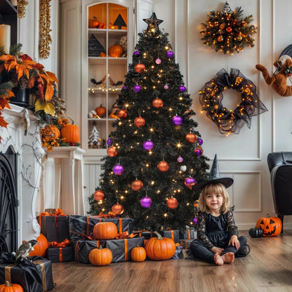 6 ft Prelit Black Christmas Tree Artificial with 818 Branch Tips & 250 Lights Ohberri