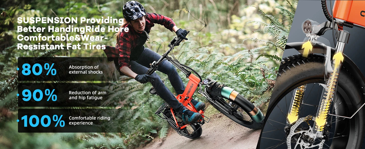 1000W Folding Electric Bike, 48V 20AH 30+MPH, 80 Miles Max Range, 20" Tire - Ohberri