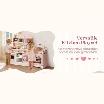 Kitchen Play set with Realistic Sound Pretend Play Gift for Boys Girls Pink - Ohberri