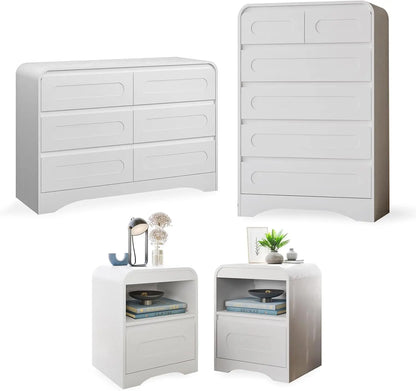 4 Pcs Bedroom Set, Dresser and Nightstand Sets, Including Modern Wooden Tall 6 Drawer Dressers - Ohberri