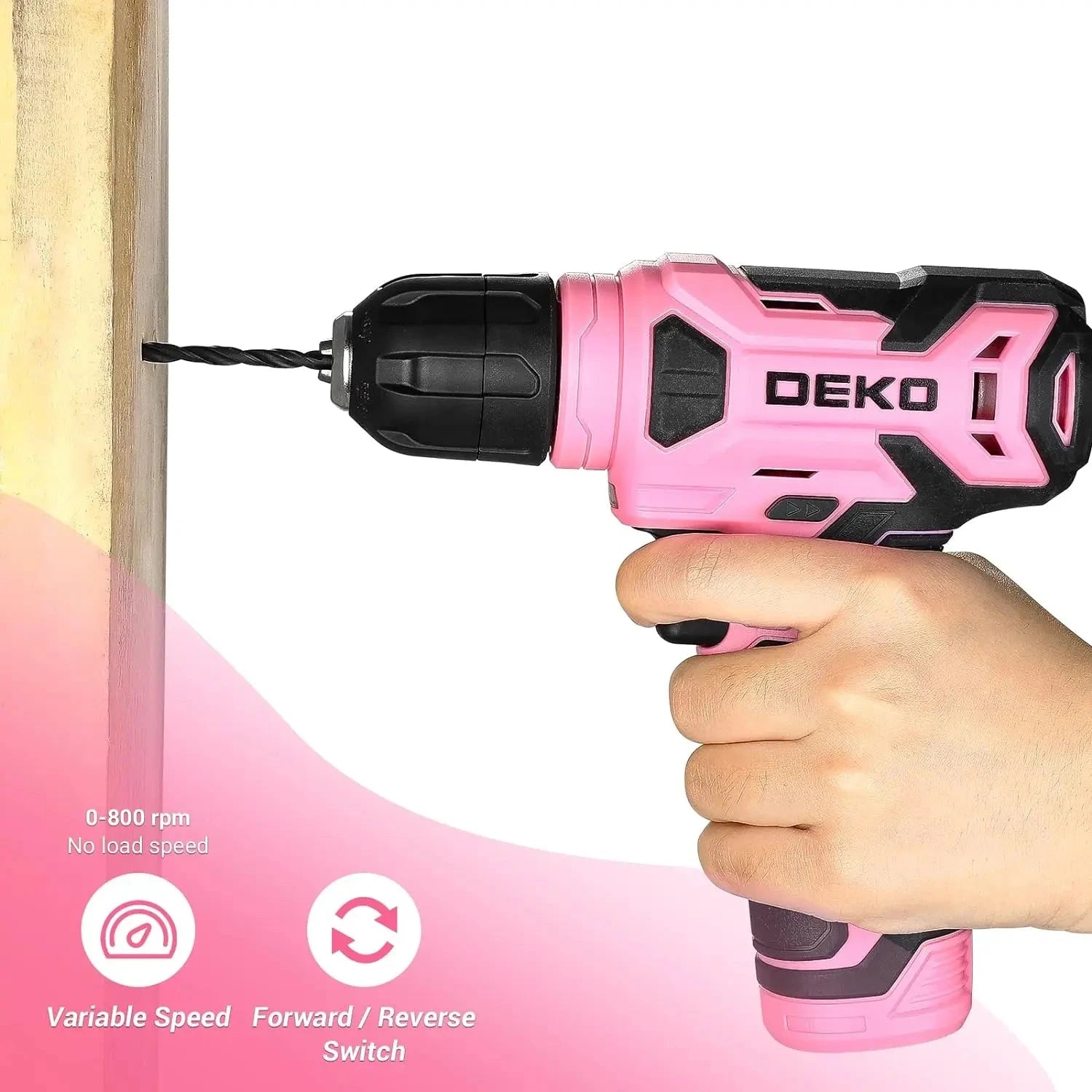 DEKO 8V Pink Cordless Drill, Drill Set with 3/8"Keyless Chuck, 42pcs Ohberri