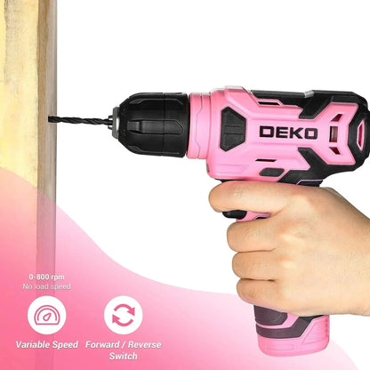 DEKO 8V Pink Cordless Drill, Drill Set with 3/8"Keyless Chuck, 42pcs Ohberri