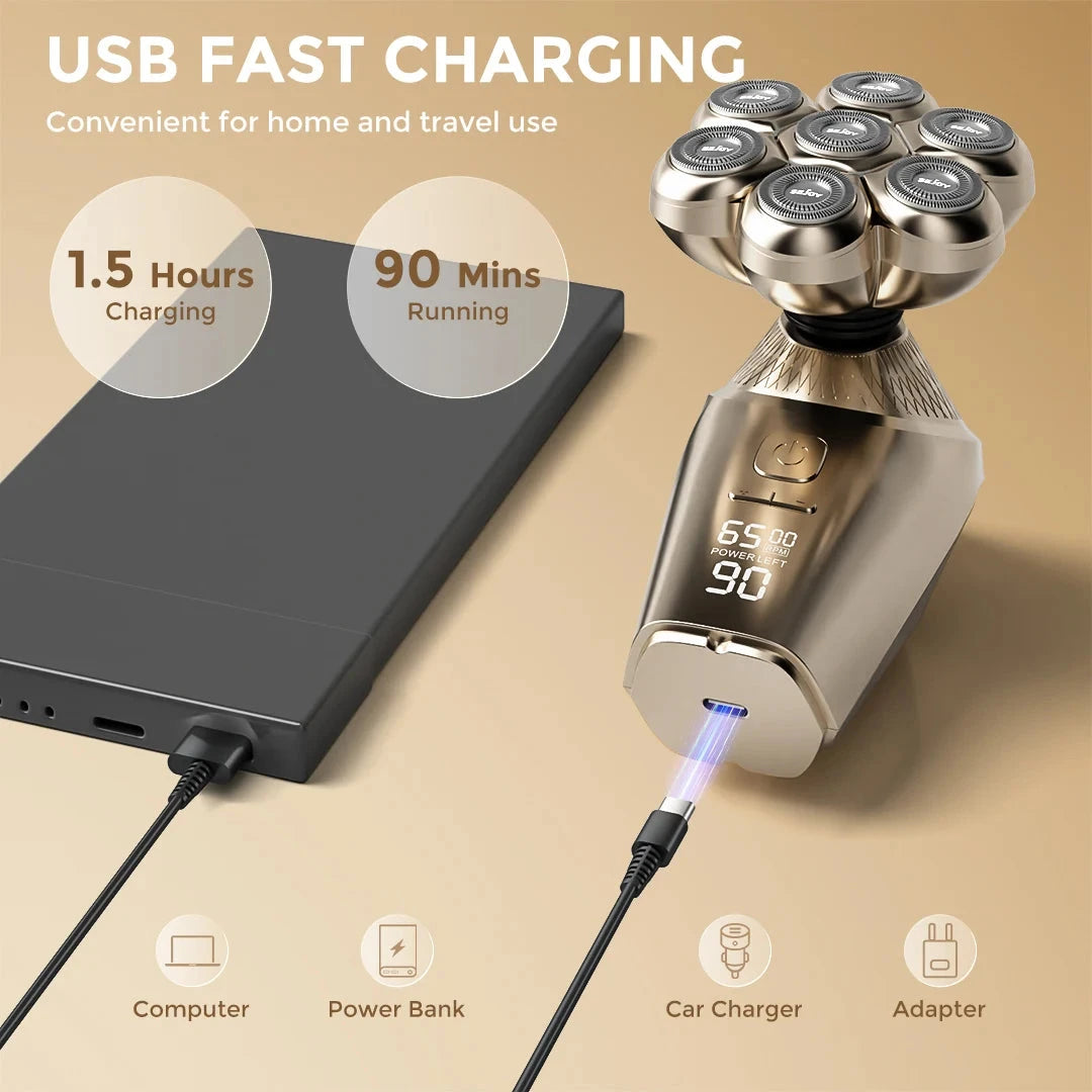 5 In 1 Electric Head Shaver for Bald Men 7D Cordless Razor with Hair Trimmer Multifunctional Ohberri