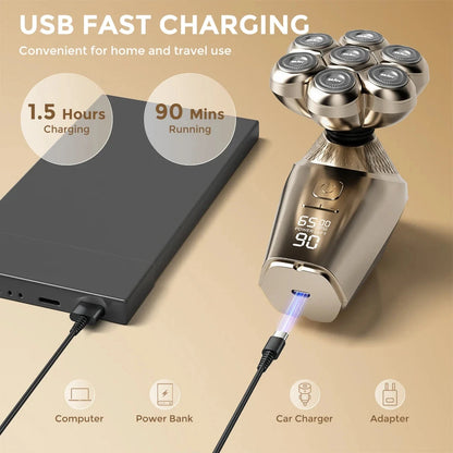 5 In 1 Electric Head Shaver for Bald Men 7D Cordless Razor with Hair Trimmer Multifunctional Ohberri