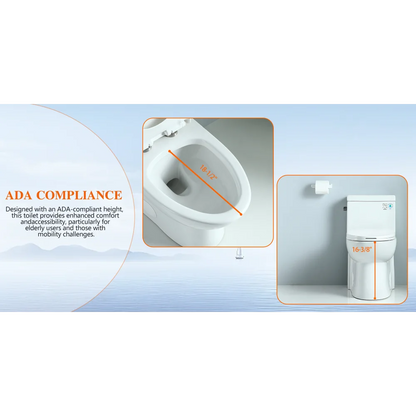 1.28 GPF Single-flush One Piece Toilet, Water-Saving Elongated Ohberri