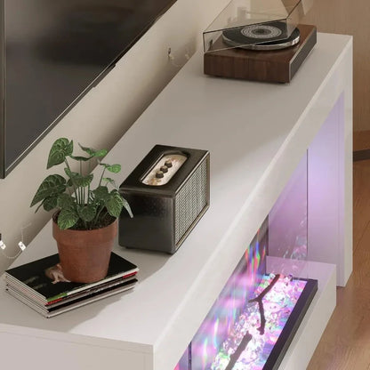 TV Stand with Electric Fireplace LED Lights High Gloss Ohberri