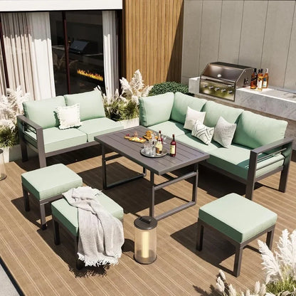Aluminum Patio Furniture Set, Modern with Dark Grey Cushions - Ohberri