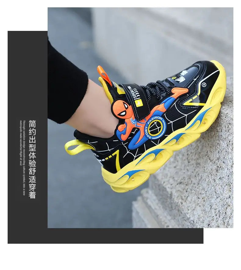 Disney Boys Shoes LED Lights Cartoon Autumn Children's Sports Shoes Leather Non-slip Children's Running Shoes Sneaker Size 25-35 Ohberri