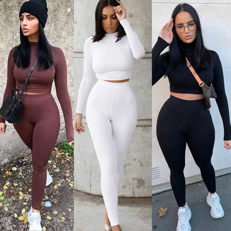 Two Piece Sets Women Tracksuits High Waist Stretchy Sportswear Ohberri