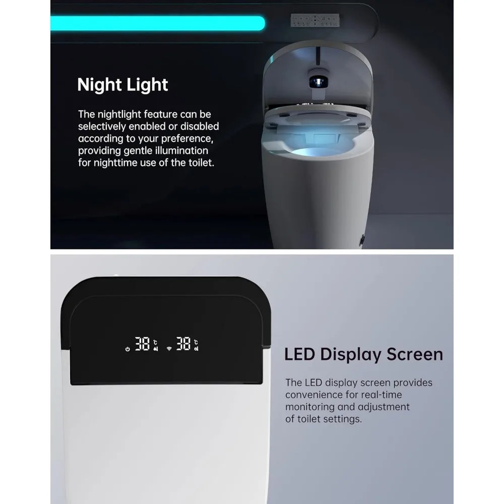 Smart Toilet with Auto Open & Close Lid and Seat,Warm Water and Dry,Heated Seat,Foot Sensor Ohberri