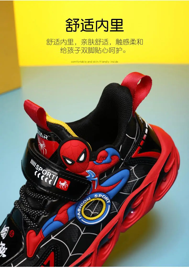 Disney Boys Shoes LED Lights Cartoon Autumn Children's Sports Shoes Leather Non-slip Children's Running Shoes Sneaker Size 25-35 Ohberri