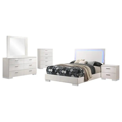5-Piece High Gloss White Full Bedroom Set - Modern Design with Storage - Ohberri