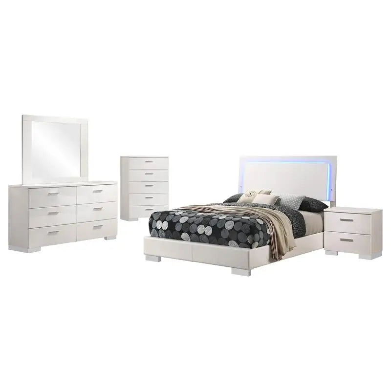 5-Piece High Gloss White Full Bedroom Set - Modern Design with Storage - Ohberri