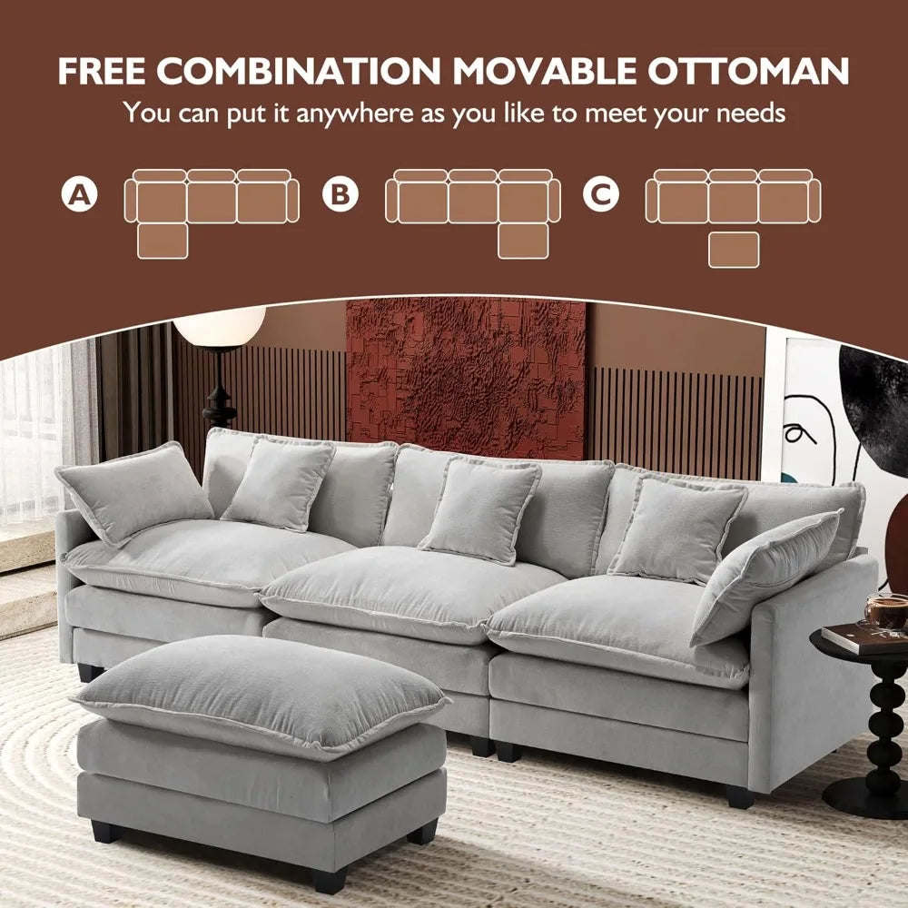 L Shaped Modern Sofa Modular Sectional Cloud Couch with Ottoman - Ohberri