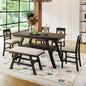 Farmhouse Dining Room Table Set with Storage Shelf Wooden 6 Piece Kitchen Table Set with Bench and Chairs - Ohberri