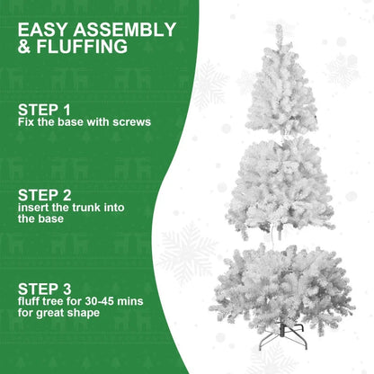 9ft White Christmas Tree with Memory Wire, 1910 Tips Hinged Artificial PVC Tree Ohberri