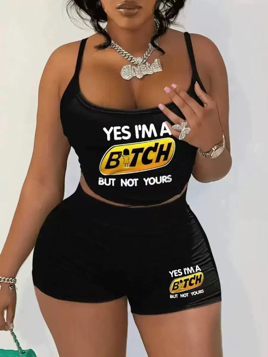 Sexy Spaghetti Strap Crop Tops And Short 2 Piece Sets Woman Outfit Ohberri