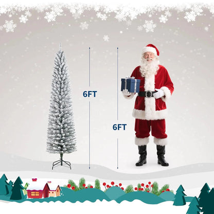 6FT/7.5FT/9FT Pre-lit Pencil Christmas Tree Artificial Xmas Tree With Light Ohberri