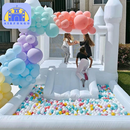 9x9x7ft Soft Play White Bounce House With Slide Ball Pit - Ohberri