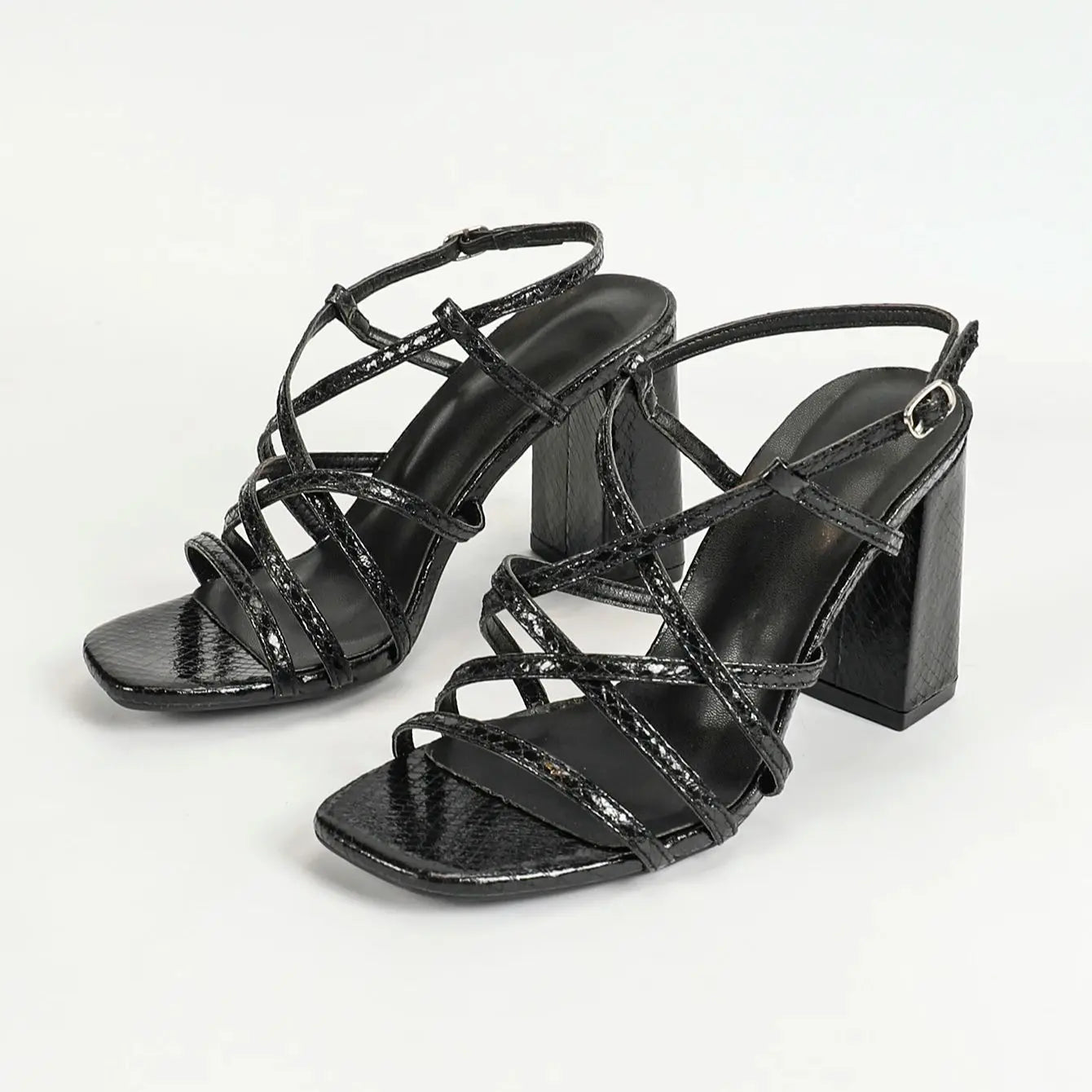 women Block Heels Square Toe Chunky Ankle Buckle Pump Heeled Sandals Ohberri