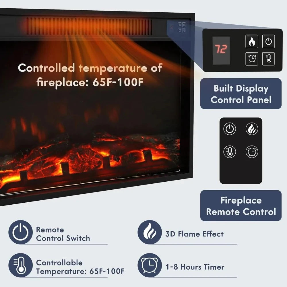 TV Stand for 65 Inch TV, Media Entertainment Center Console Table with 26" Electric Fireplace- Farmhouse Ohberri