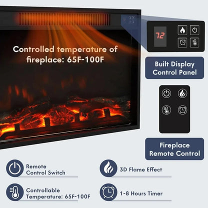 TV Stand for 65 Inch TV, Media Entertainment Center Console Table with 26" Electric Fireplace- Farmhouse Ohberri