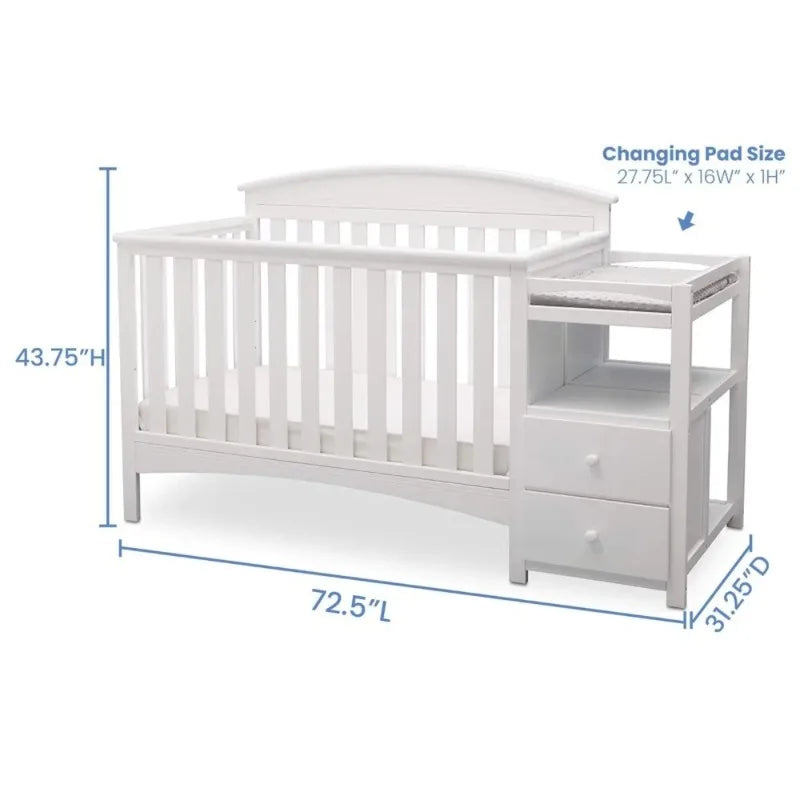 Convertible Crib & Changer Combo  White, 3-in-1 Baby Nursery Set for Newborns to Toddlers - Ohberri