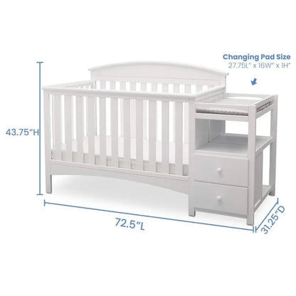 Convertible Crib & Changer Combo  White, 3-in-1 Baby Nursery Set for Newborns to Toddlers - Ohberri