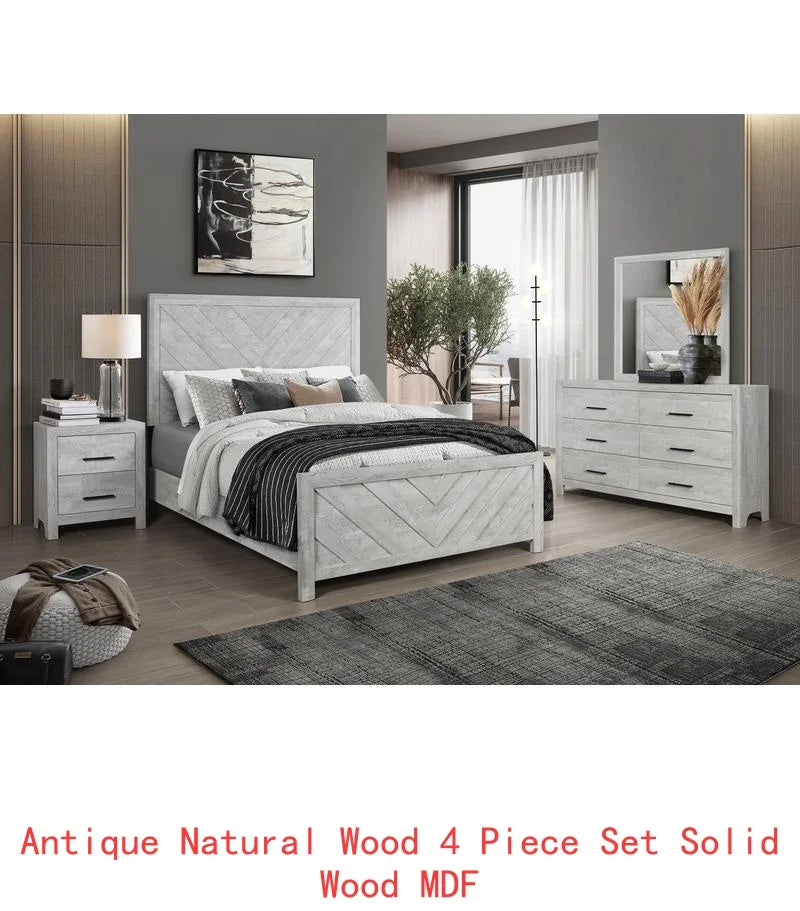 Modern Twin 4PC Storage Bedroom Set, Natural Wood Finish - Ohberri