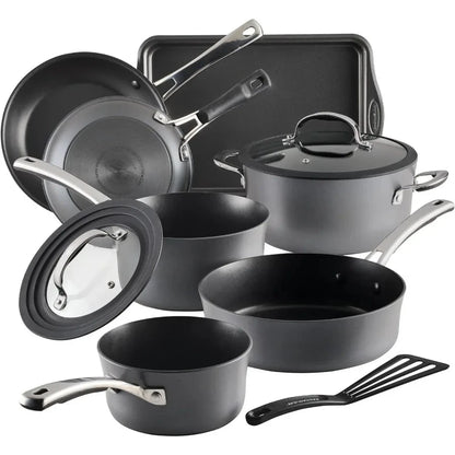 Cook + Create Hard Anodized Nonstick Cookware Pots and Pan Set 10 Piece Black Ohberri