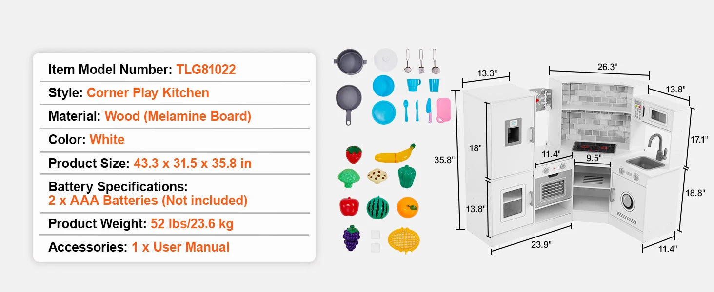 Corner Wooden Play Kitchen Set with Lights & Sounds - Ohberri