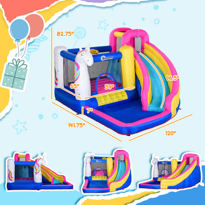 Unicorn 5-in-1 Large Inflatable Bounce House, Inflatable Water Slide for Kids - Ohberri